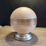 Old opaline pink ball ceiling light vintage frosted glass aluminum support suspension