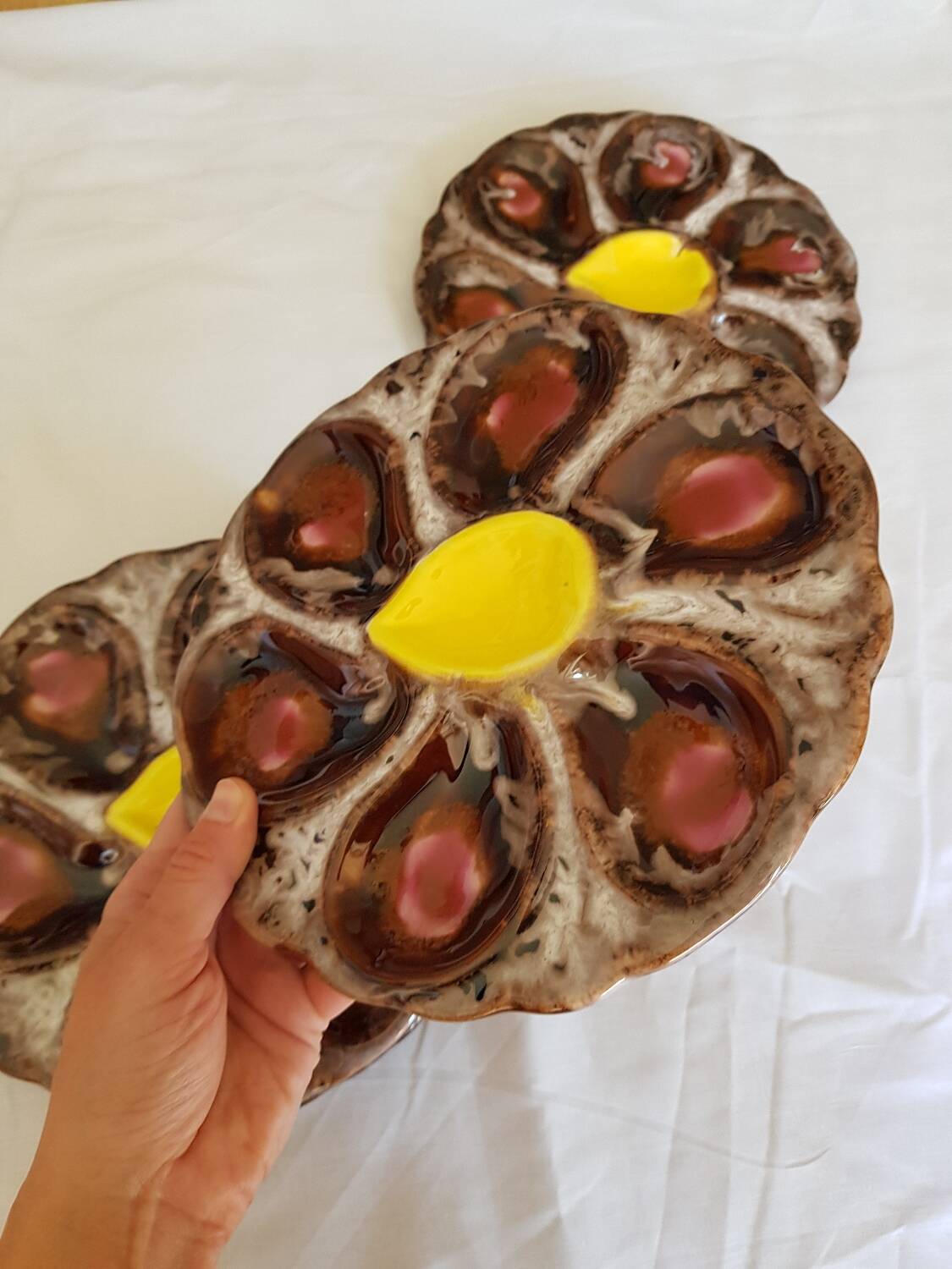 Set de 4 assiettes à huîtres en céramique Vallauris plats de service