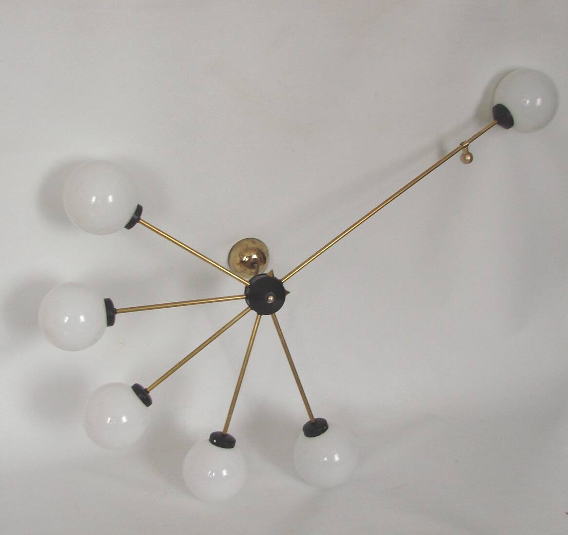 Chandelier vintage Stilnovo des années 60 en laiton et verre, 6xE14.