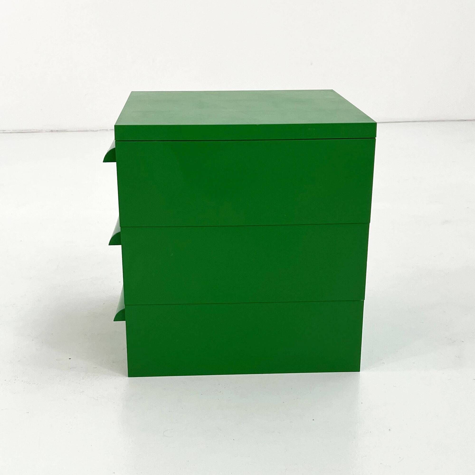 Green plastic 3-drawer chest by Simon Fussell for Kartell, 1970.