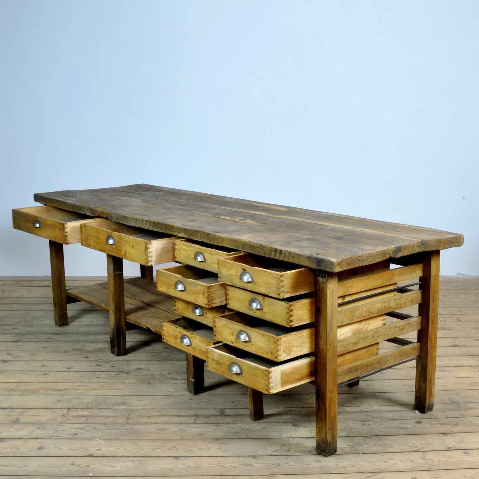 Table de travail industrielle en bois, années 1950