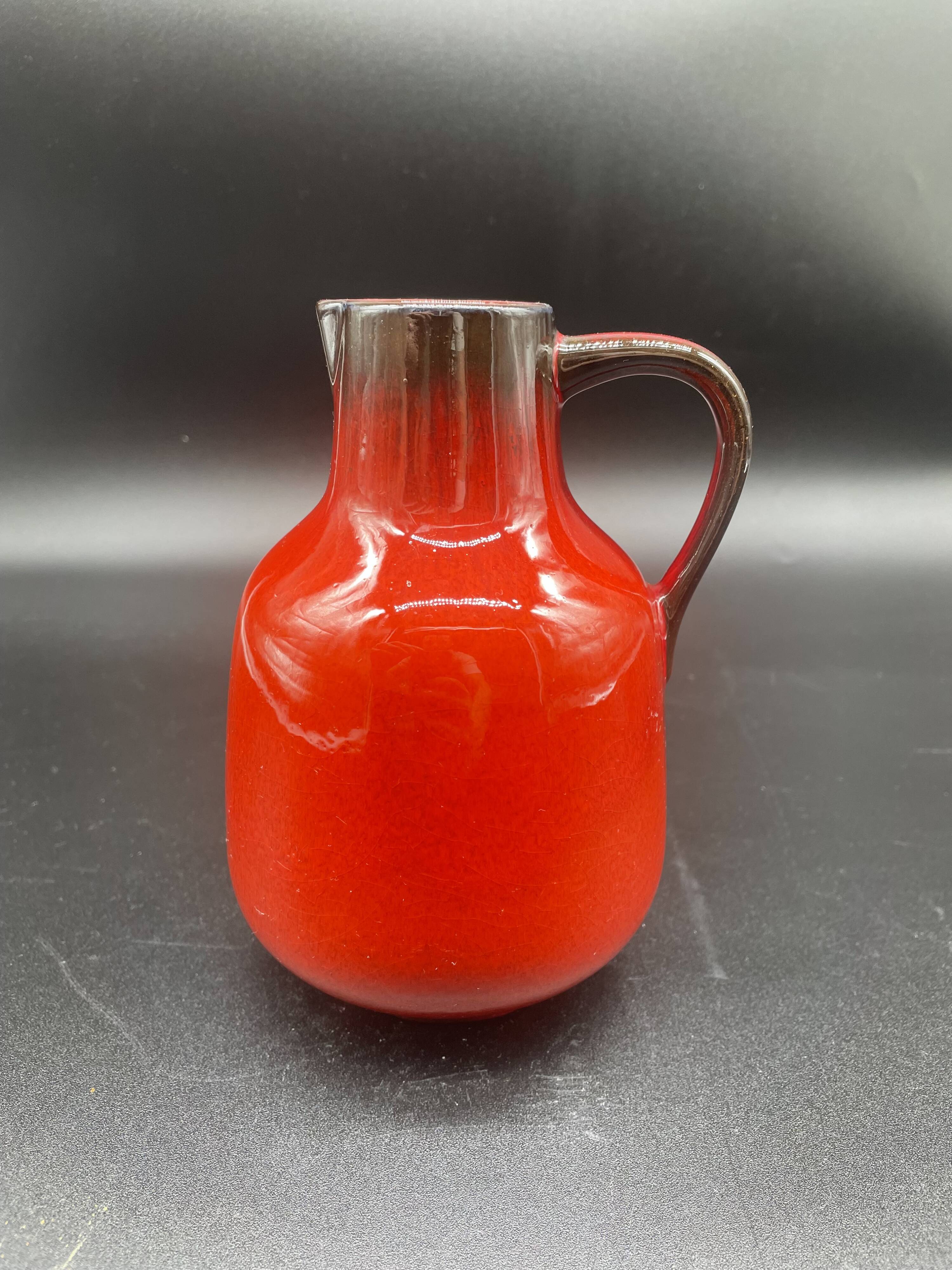 Vintage red ceramic pitcher – Germany, 1960s–70s – Mid-century decor