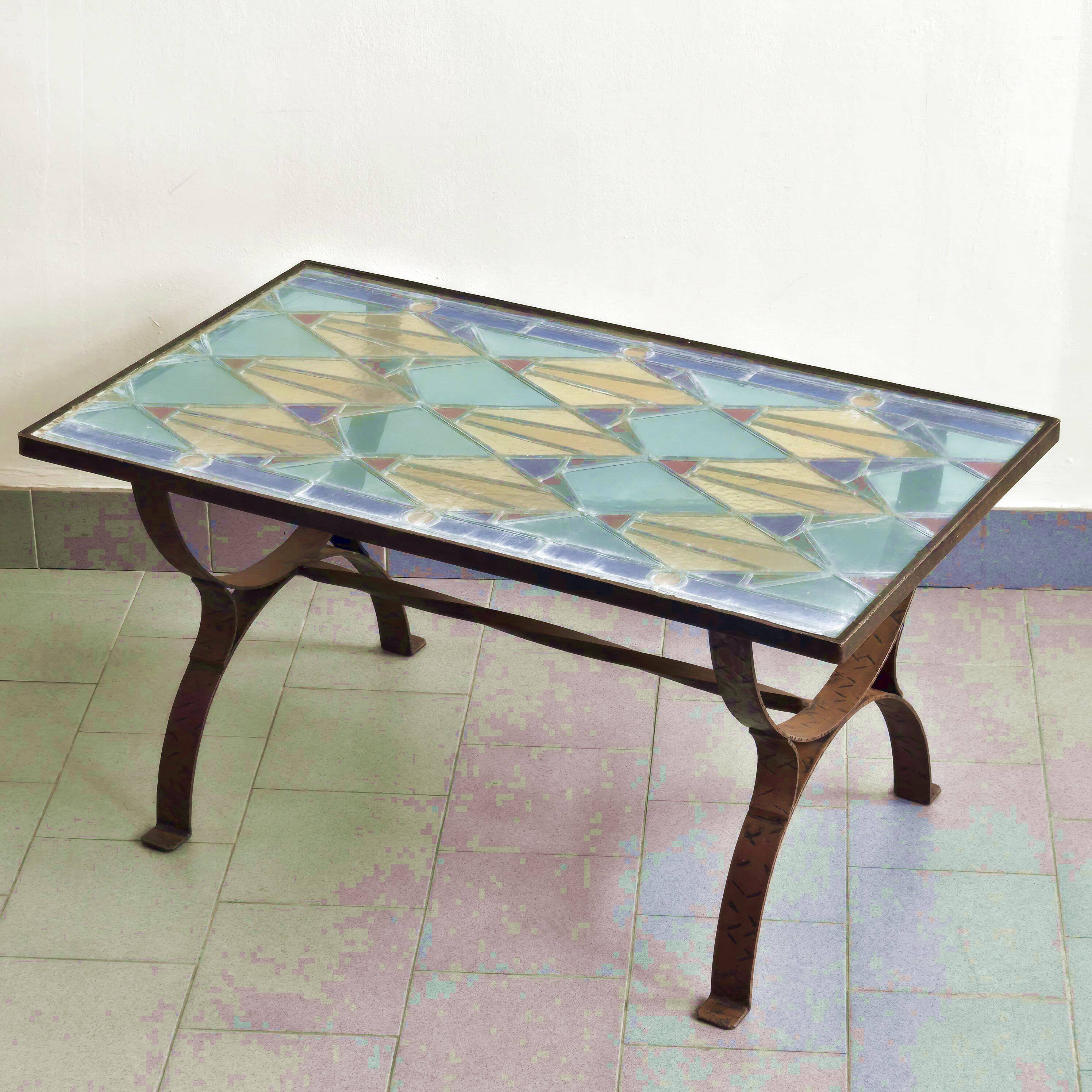 Vintage stained glass coffee table 1960