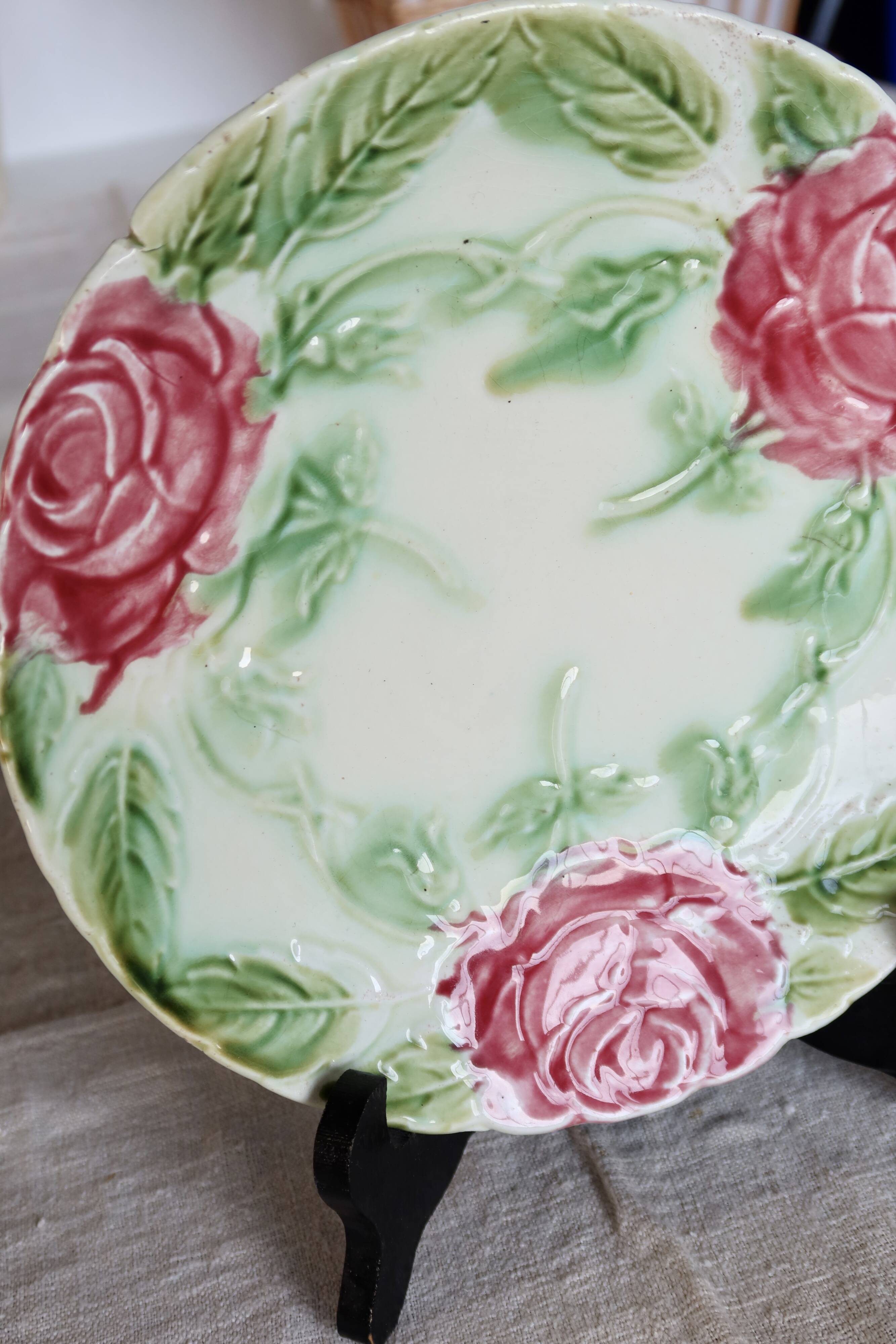 Vintage dessert plate with pink flowers