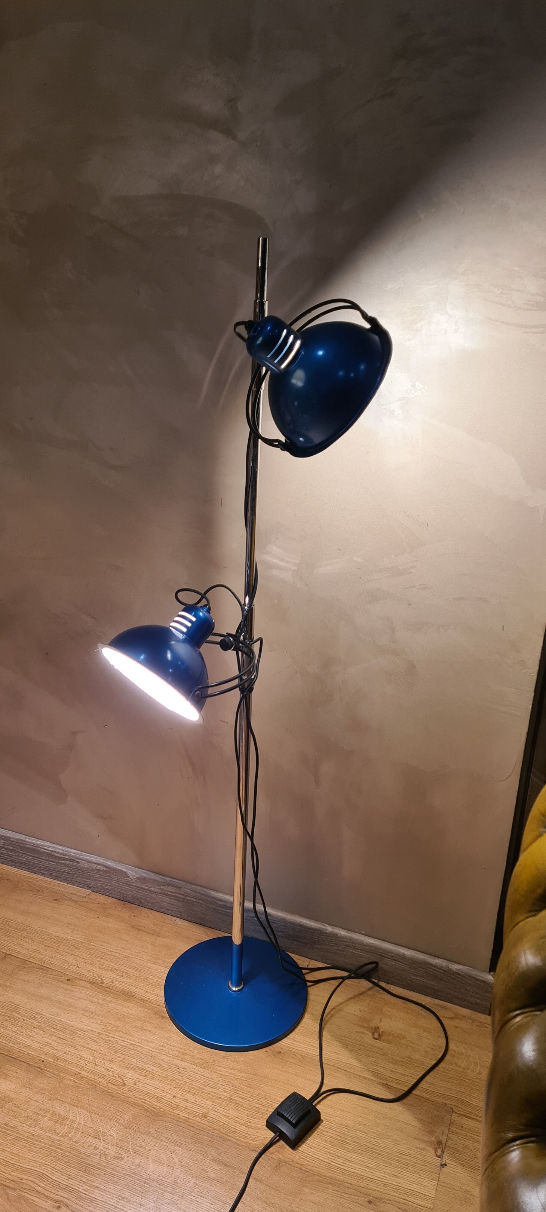 Adjustable floor lamp blue metal and chrome