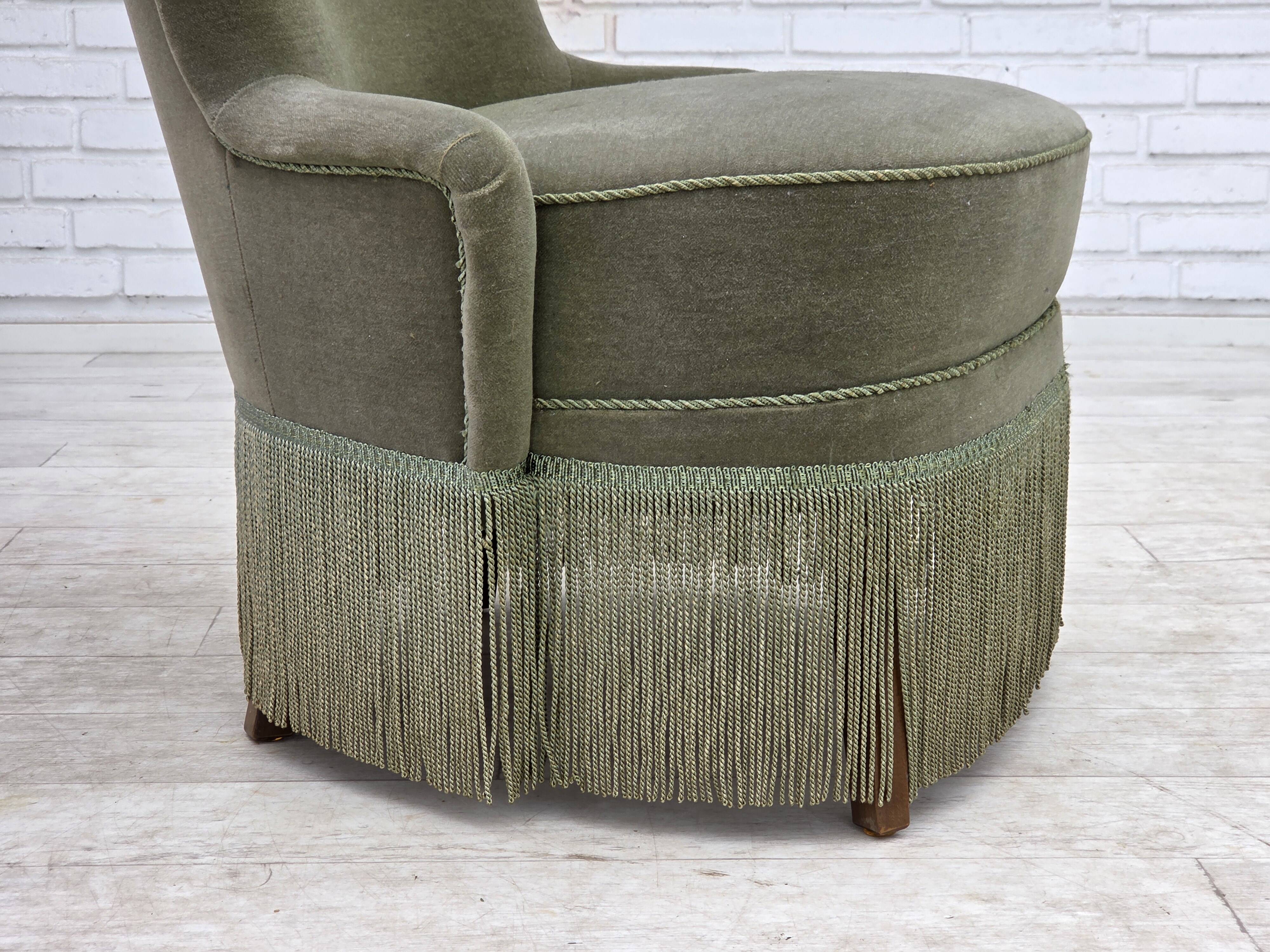 1970s, Danish armchair, green furniture velour.