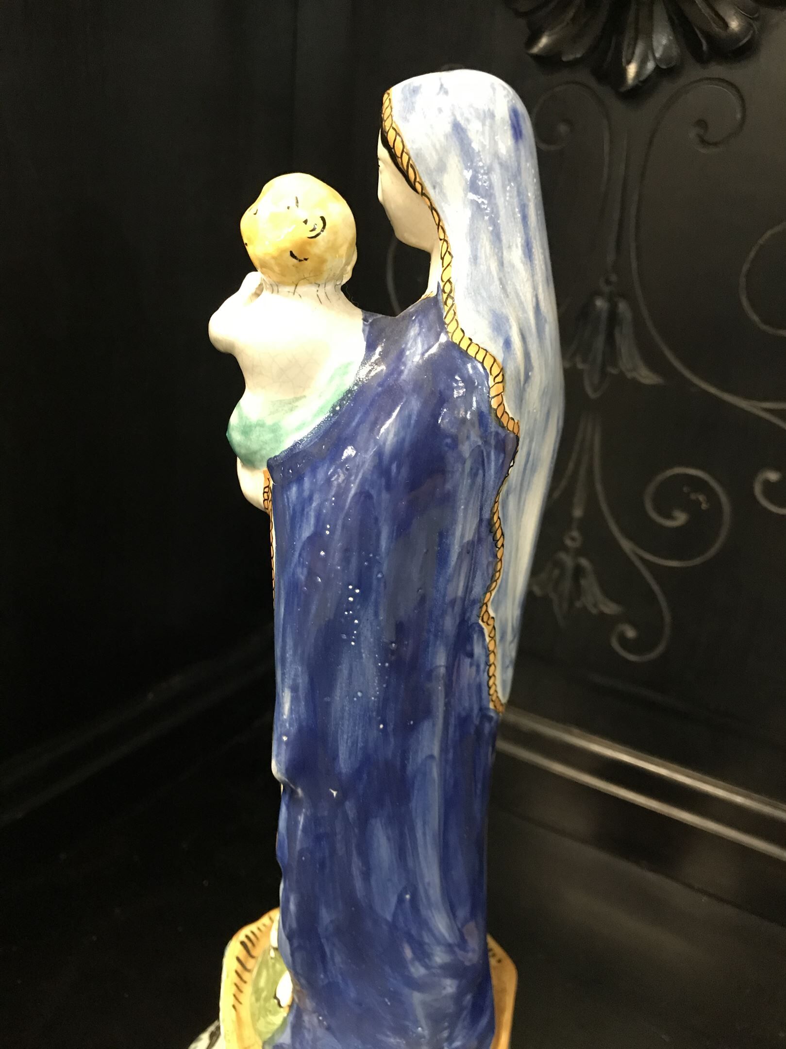 Virgin and child in earthenware of quimper early twentieth century