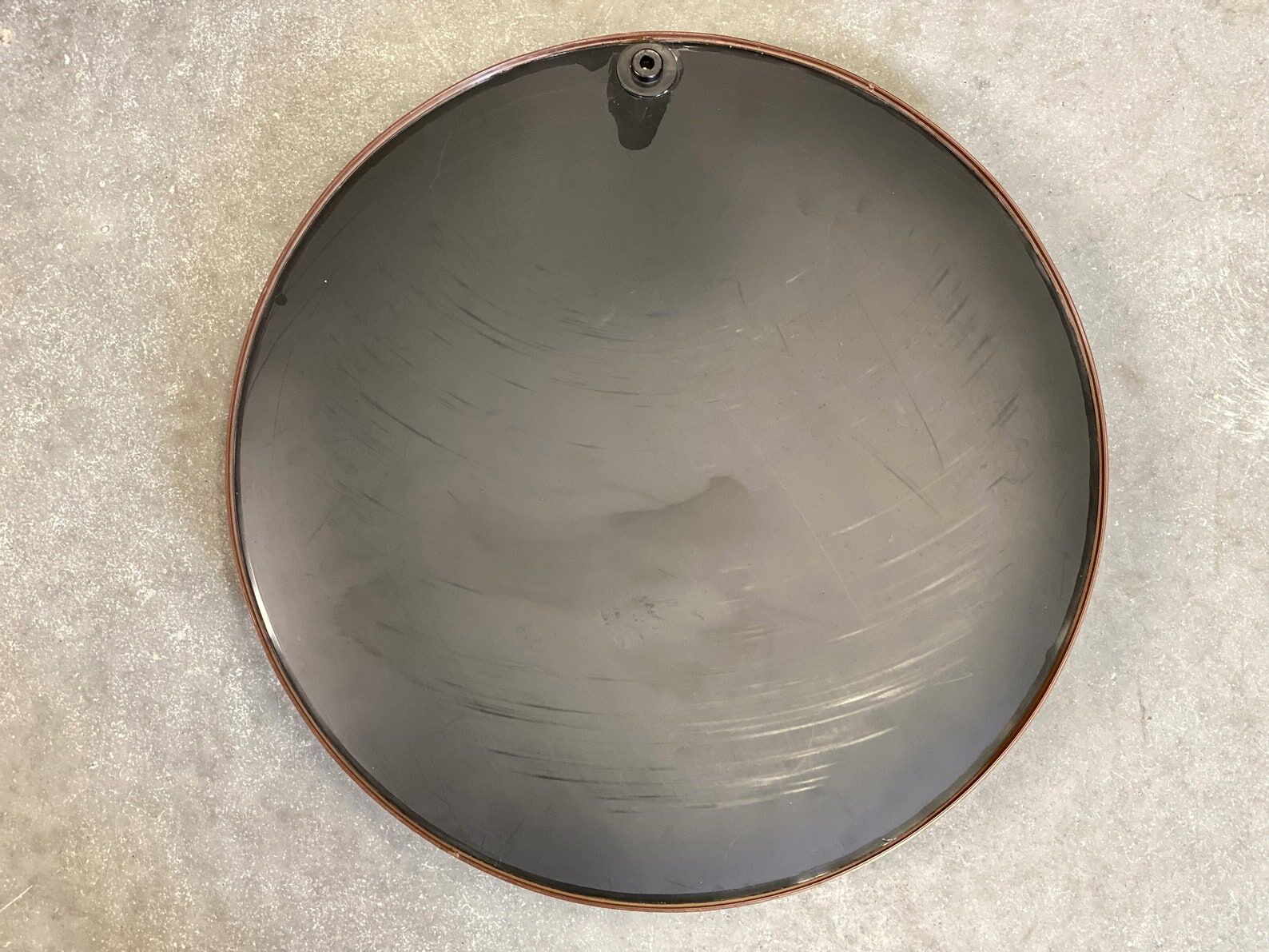 Space Age brown plastic round mirror, plastic design wall mirror