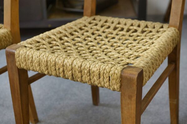 Ensemble de 6 chaises en corde tissée par Adrien Audoux & Frida Minet pour Vibo Versoul 1940’s