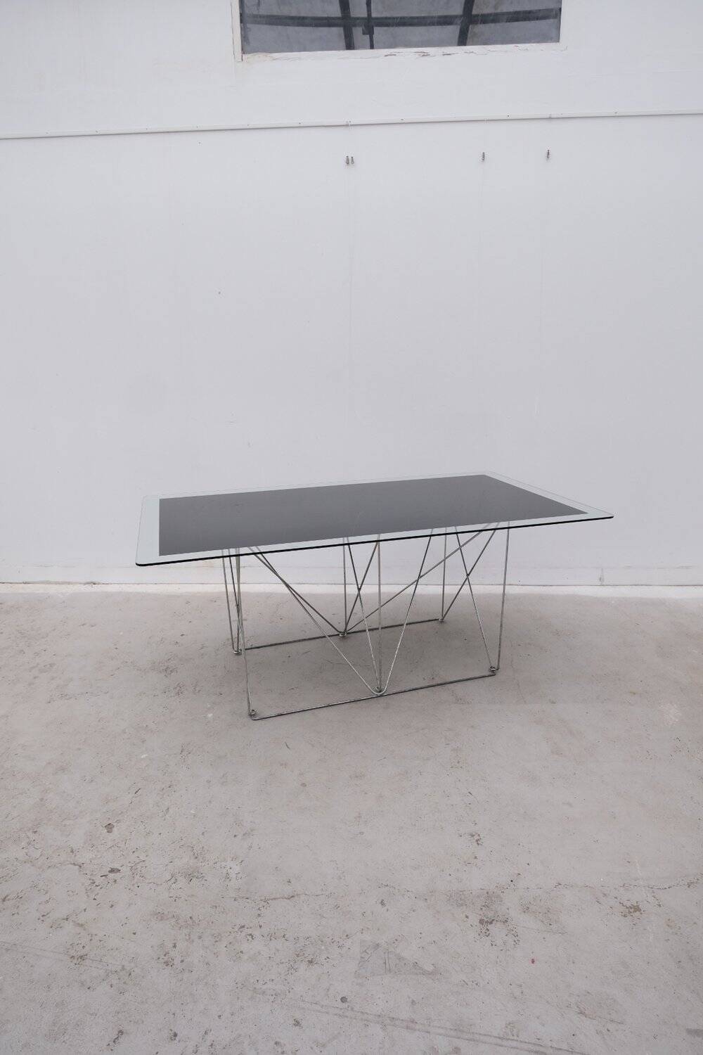 Max Sauze dining table in metal and enameled glass, 1960