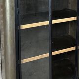 Bibliothèque /meuble de rangement en acier patiné et noire 1980