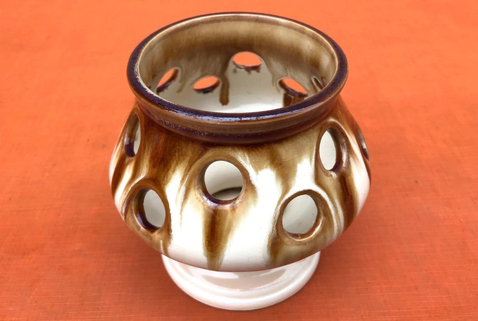 1950s Candle holder / Lantern on a glazed ceramic pedestal