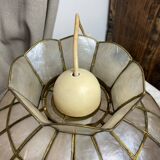 Vintage pendant light in mother-of-pearl and brass