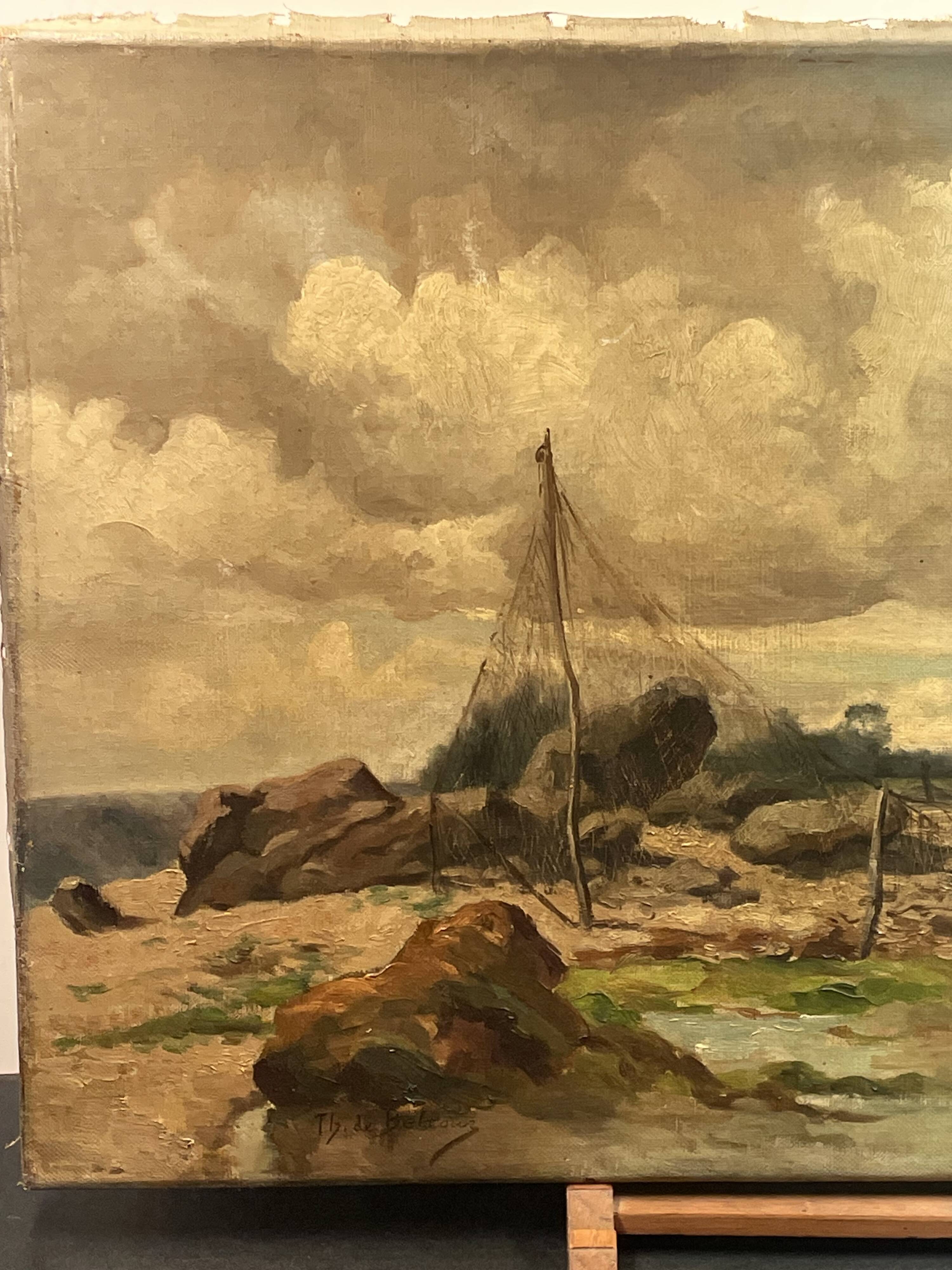 Oil on canvas animated seascape, brittany - signed de belcour? 19th century