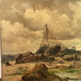 Oil on canvas animated seascape, brittany - signed de belcour? 19th century