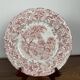 Set of 6 English flat plates, red tones