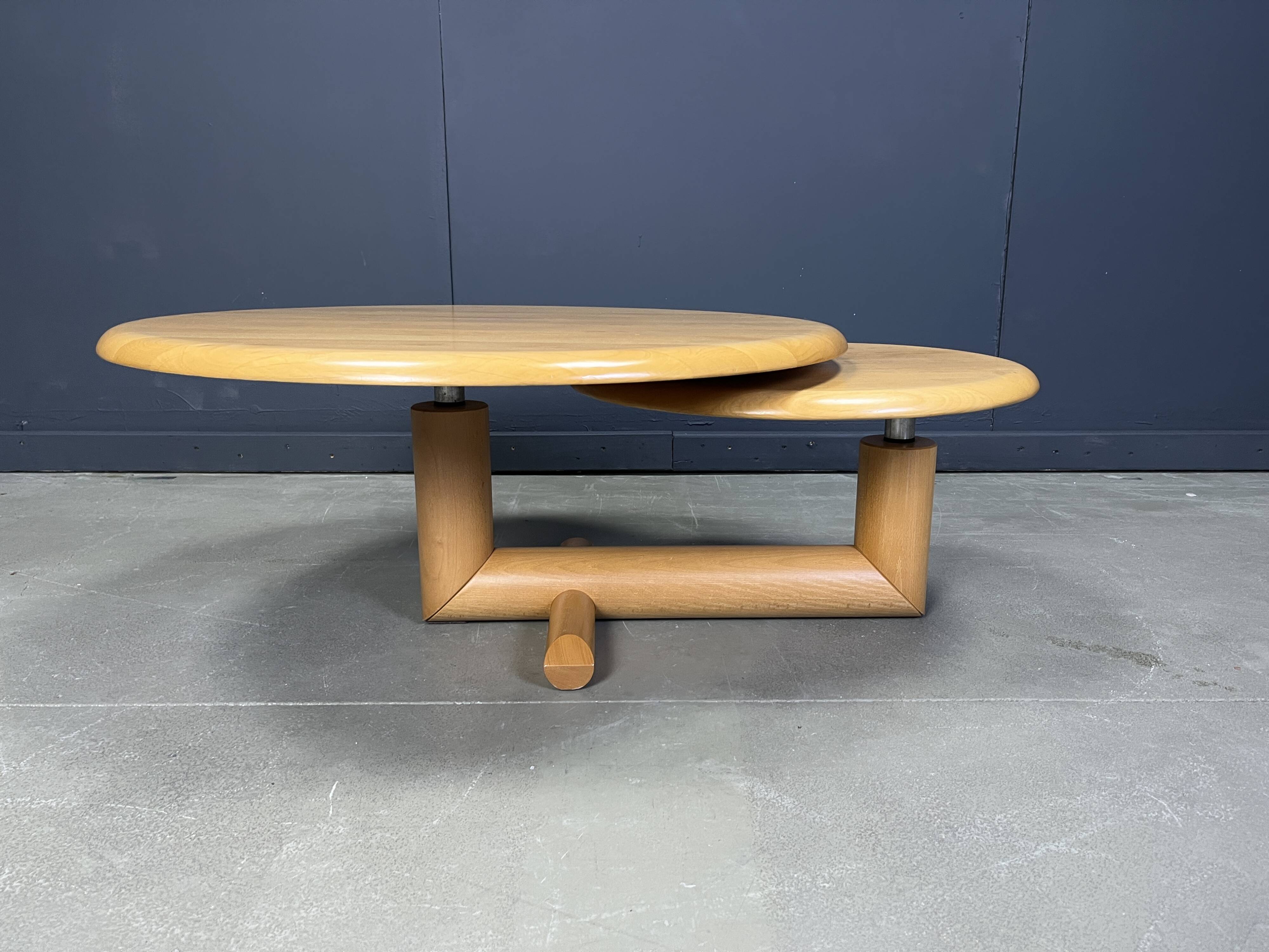 Two tier wooden pivoting top coffee table by roche Bobois, 1980s