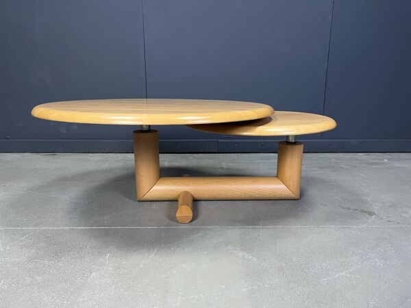 Table basse pivotante à deux niveaux en bois par Roche Bobois, années 1980