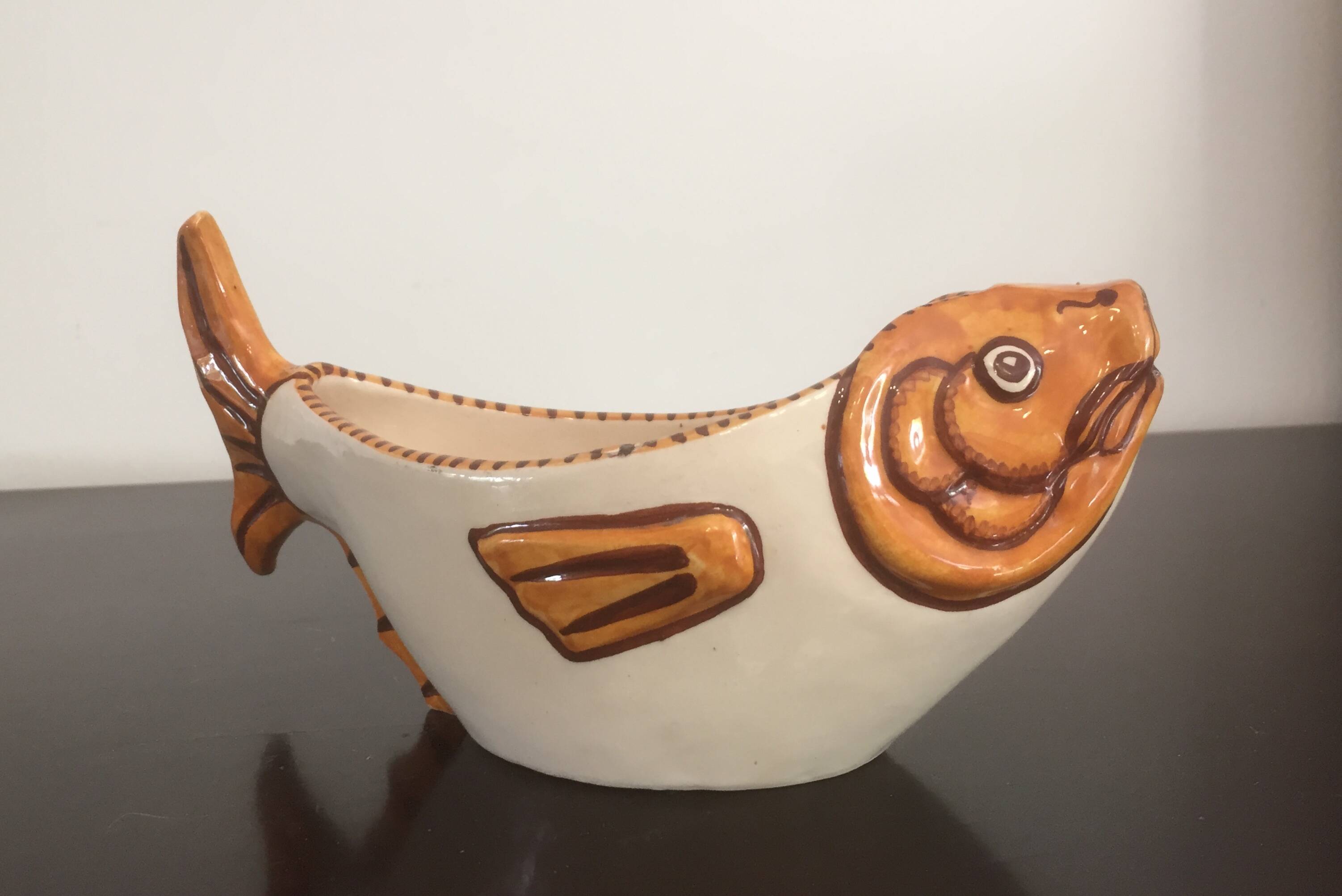 Saucière poisson faïence - Yvon  ROY - art déco /vintage