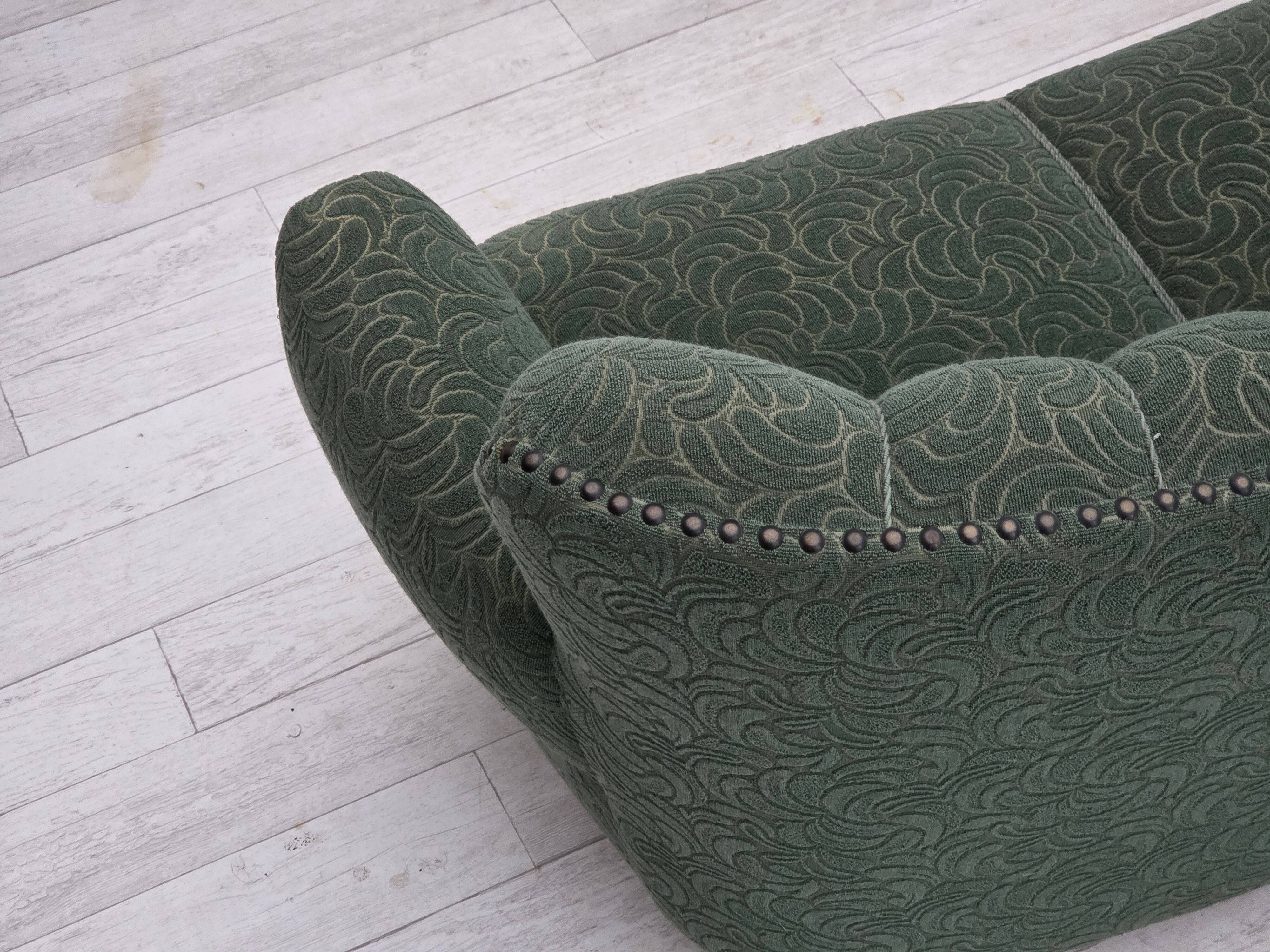 1960s, Danish 3-seater sofa, green furniture wool, oak wood.