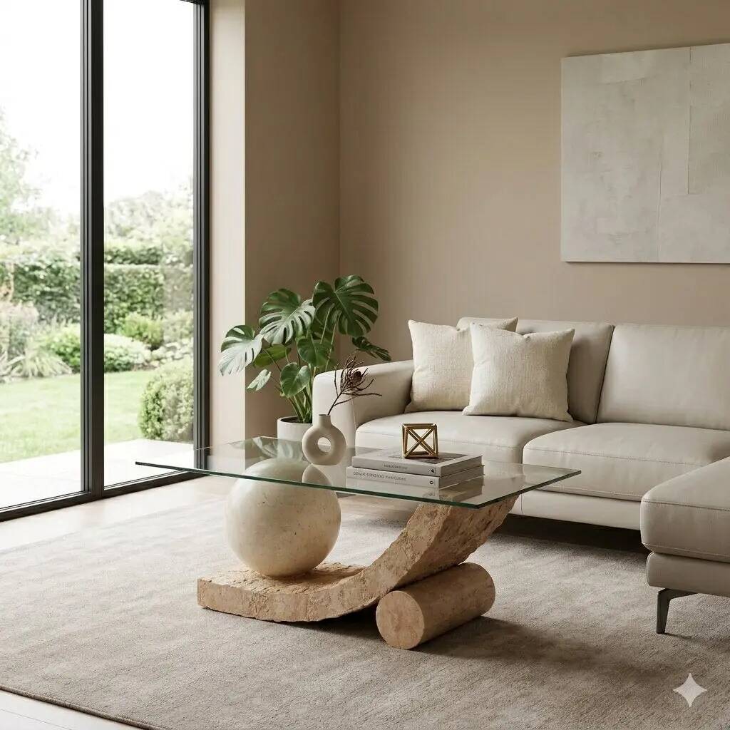 Vintage coffee table in glass and stone, Italy, 1980s.