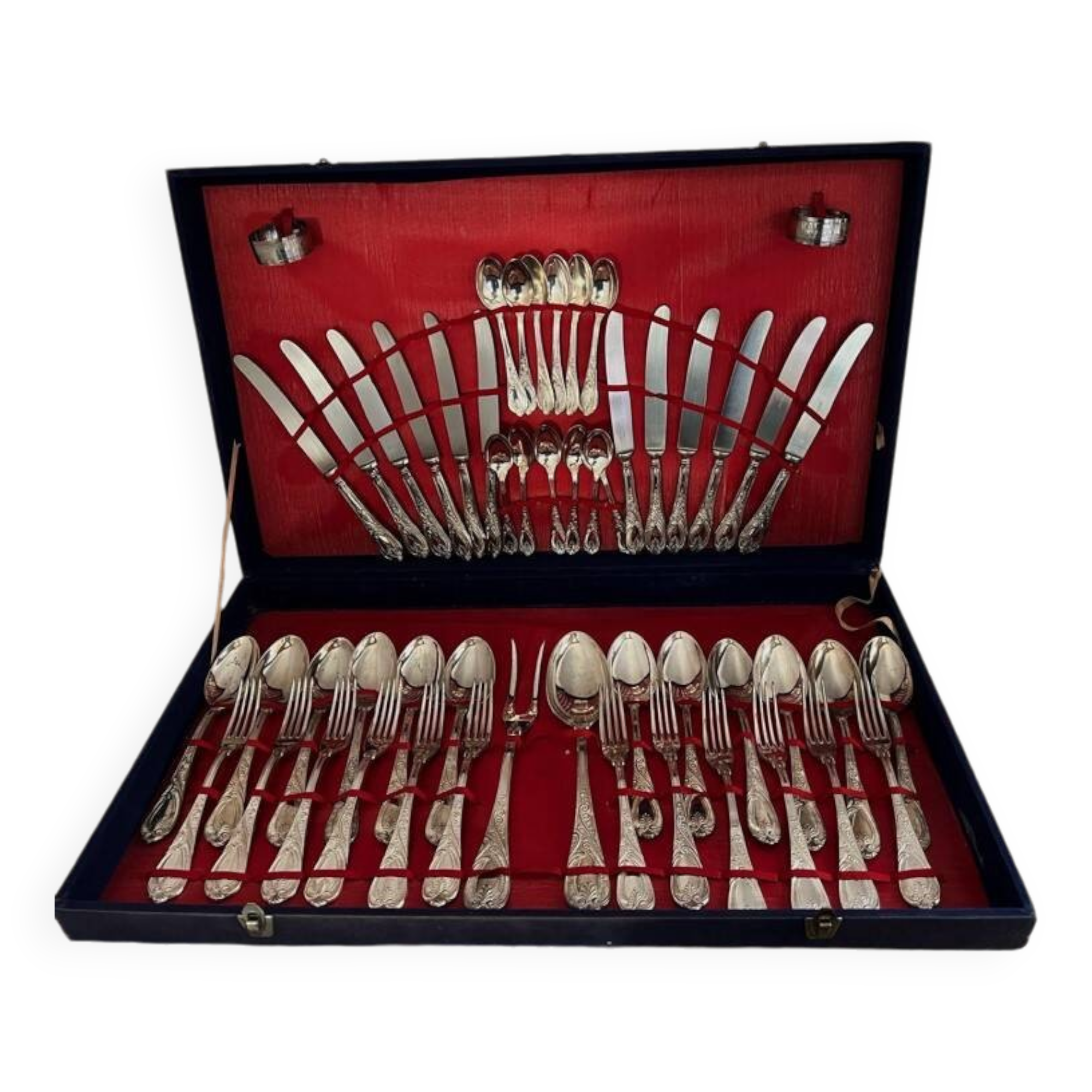 MÉNAGÈRE EN MÉTAL argenté ancienne 62 pièces. # rocaille