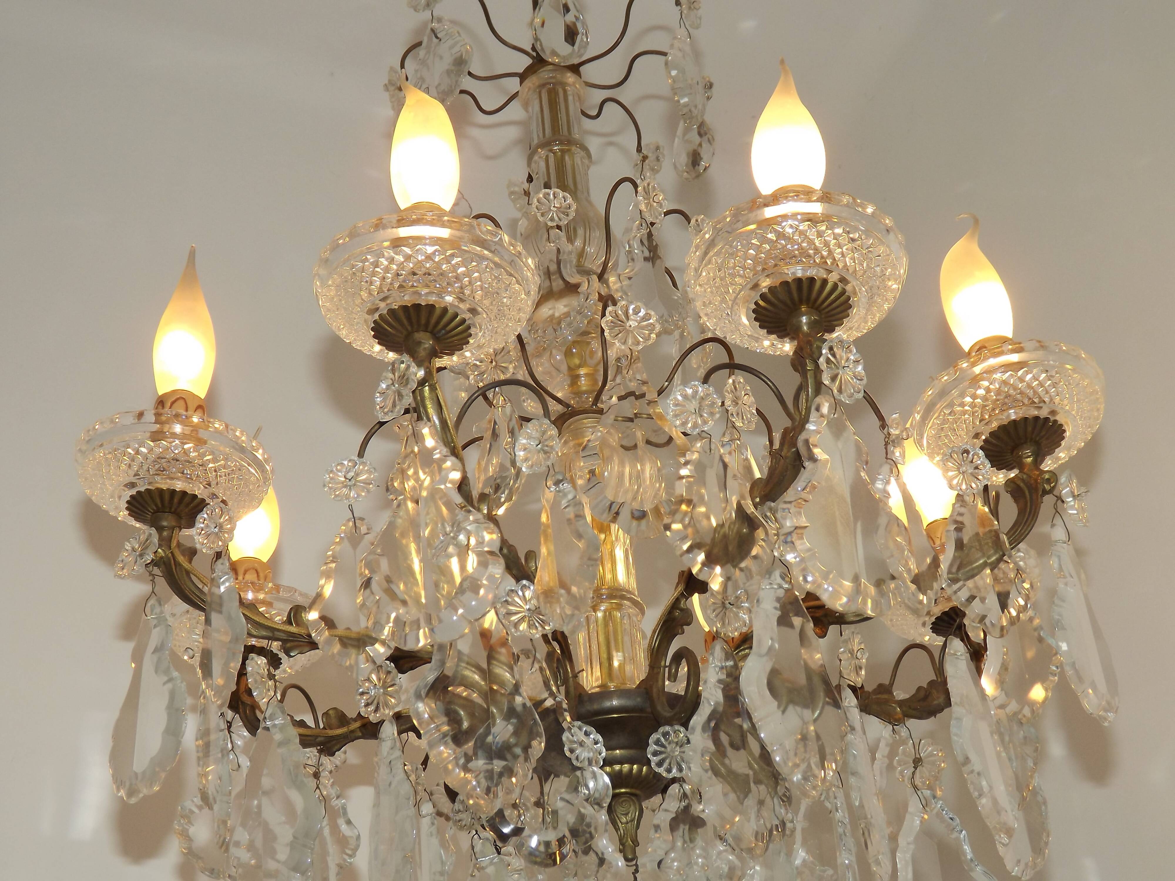 Lustre Rococo 8 lights in glass and antique bronze crystal 5199