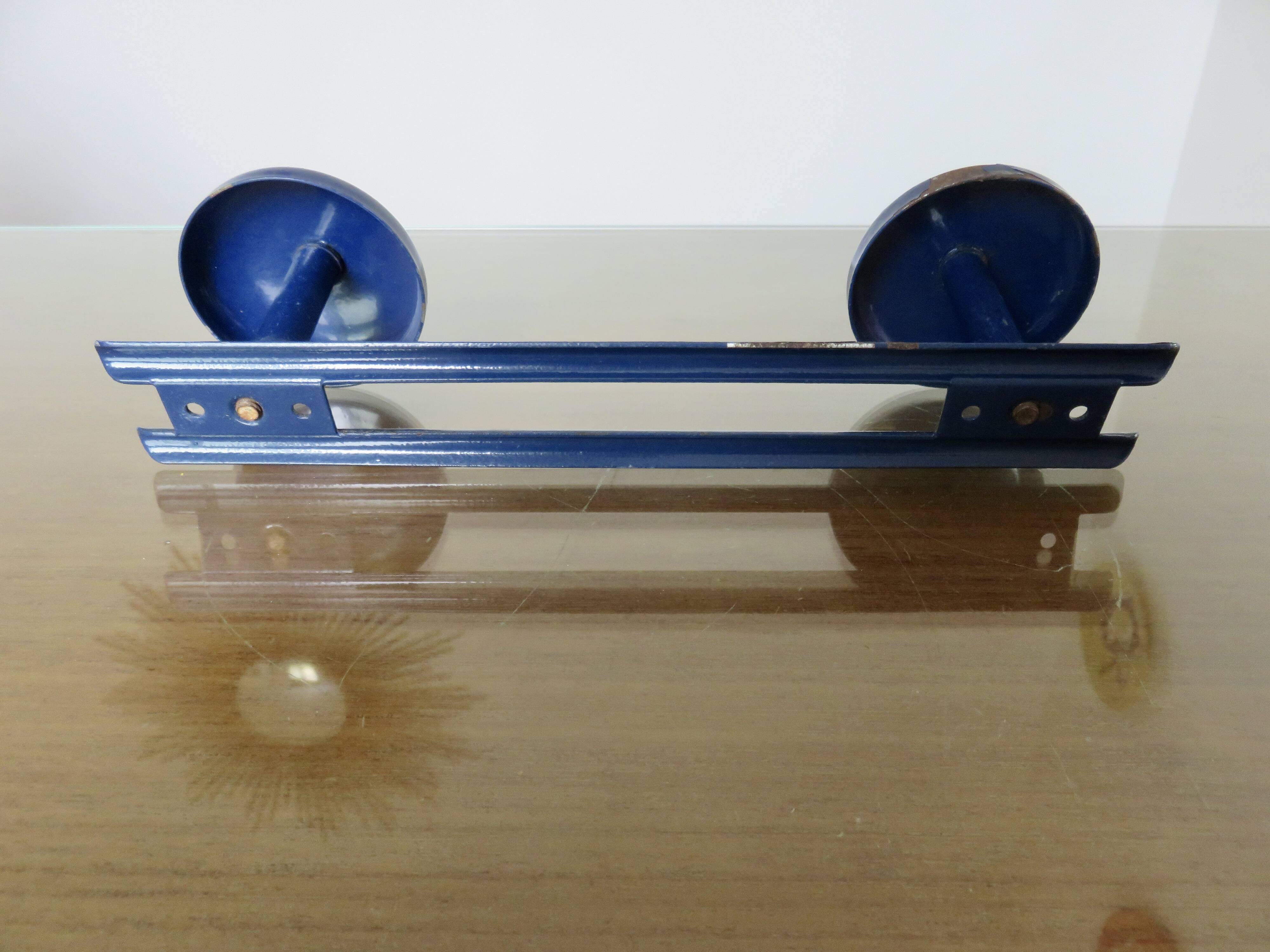 Blue lacquered metal wall coat rack, 1970