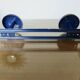 Blue lacquered metal wall coat rack, 1970