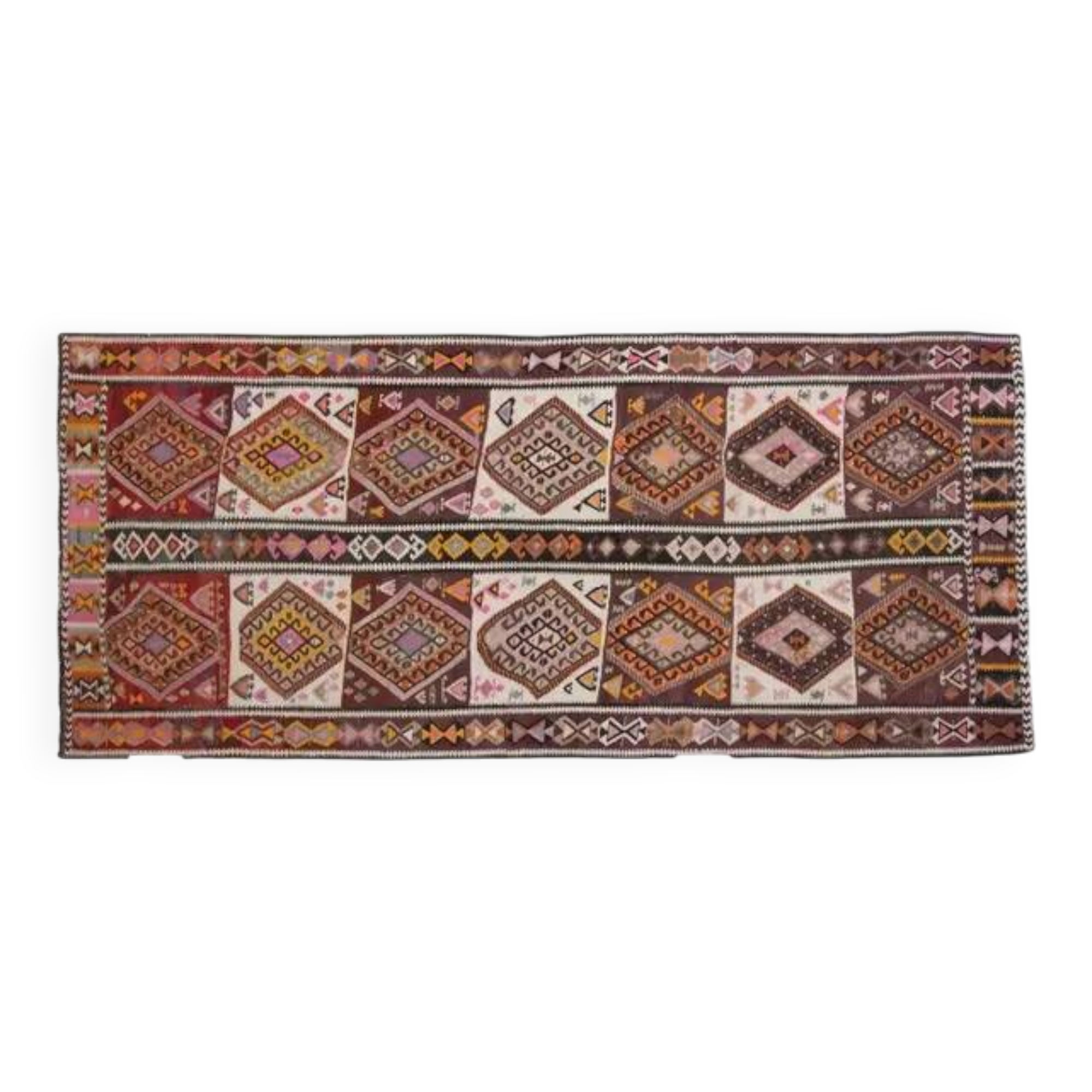 1970s Vintage Turkish Oushak Handmade Wool Cotton Brown Runner Rug 135x300