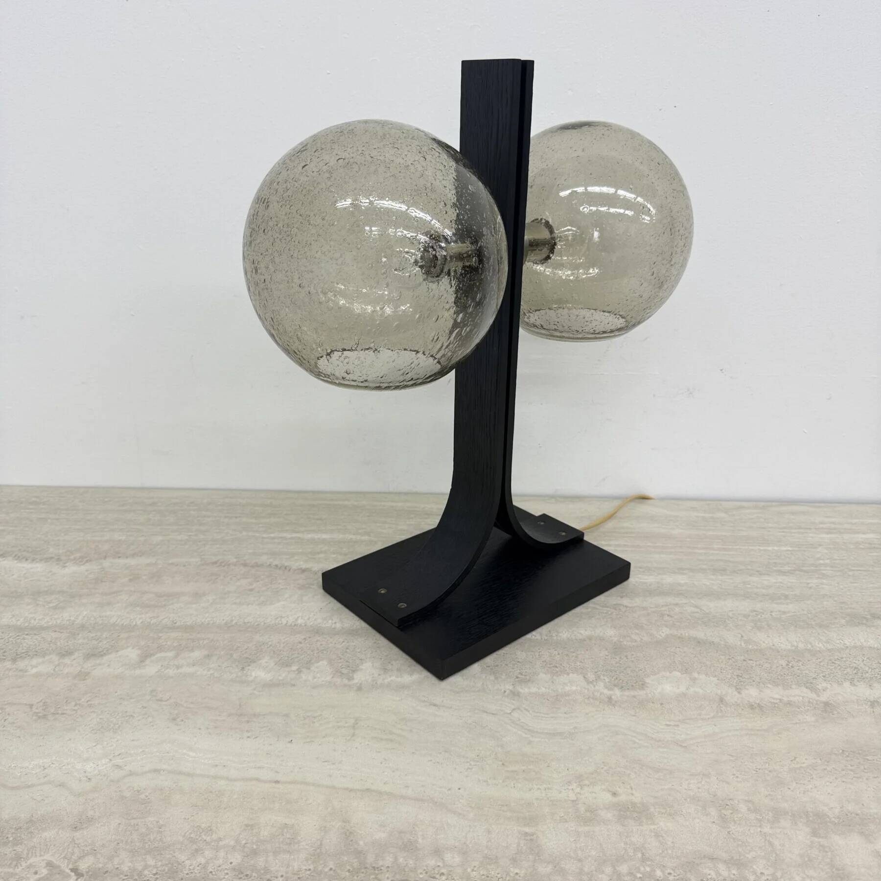 Lampe de table Temde Leuchten avec des sphères en contreplaqué et en verre, années 1970.