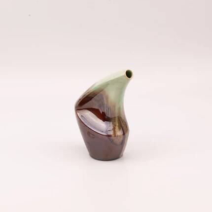 Vase asymétrique en grès à ouverture inclinée - turquoise et marron