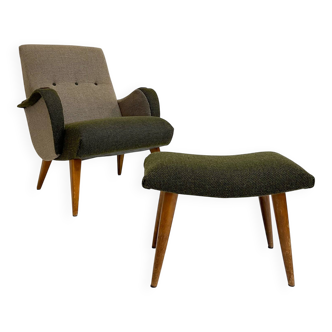Fauteuil au design vintage avec accoudoirs en bois, années 1960