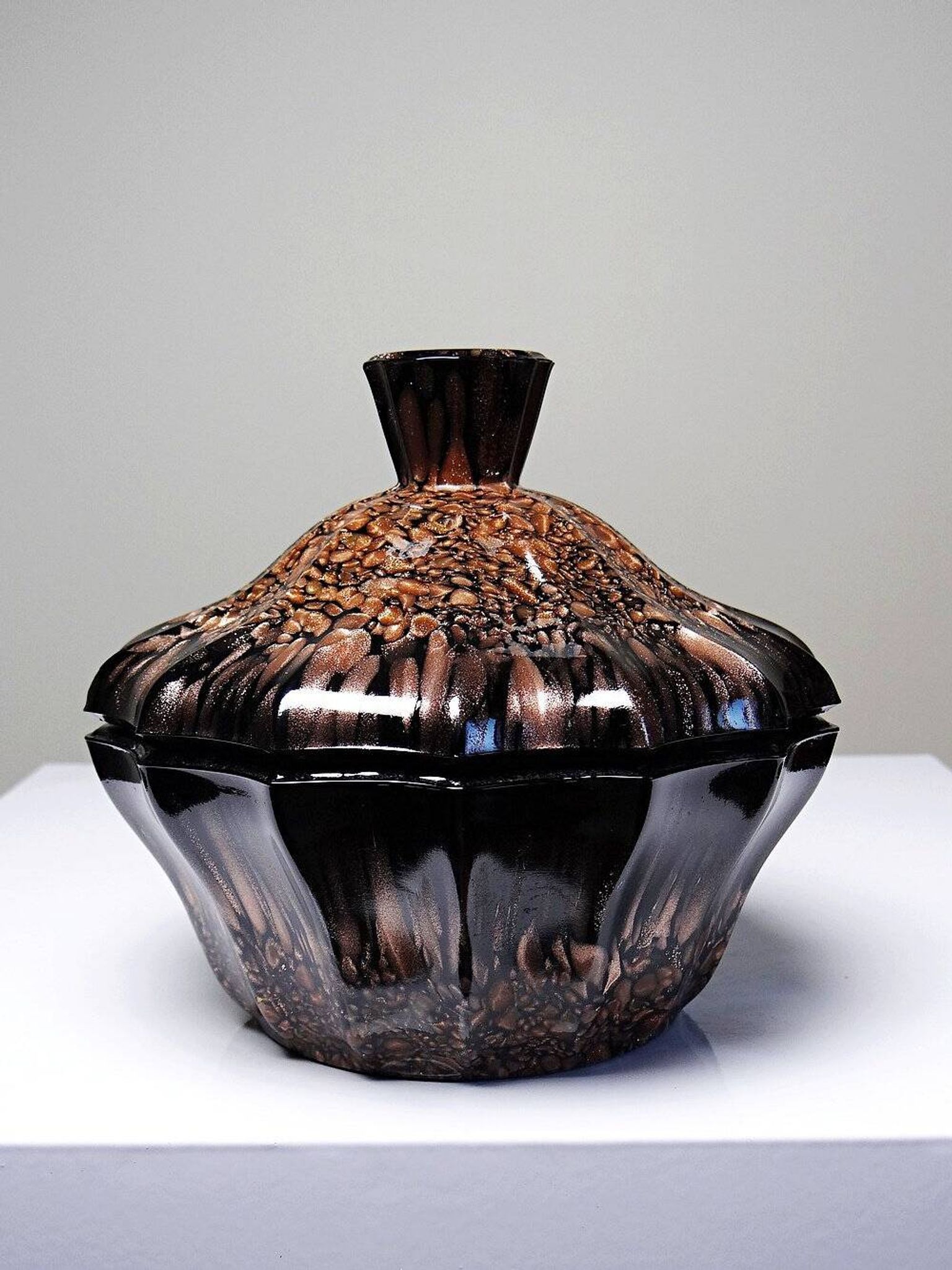 Vintage Vincenzo Nason Murano black aventurine glass sugar bowl/box