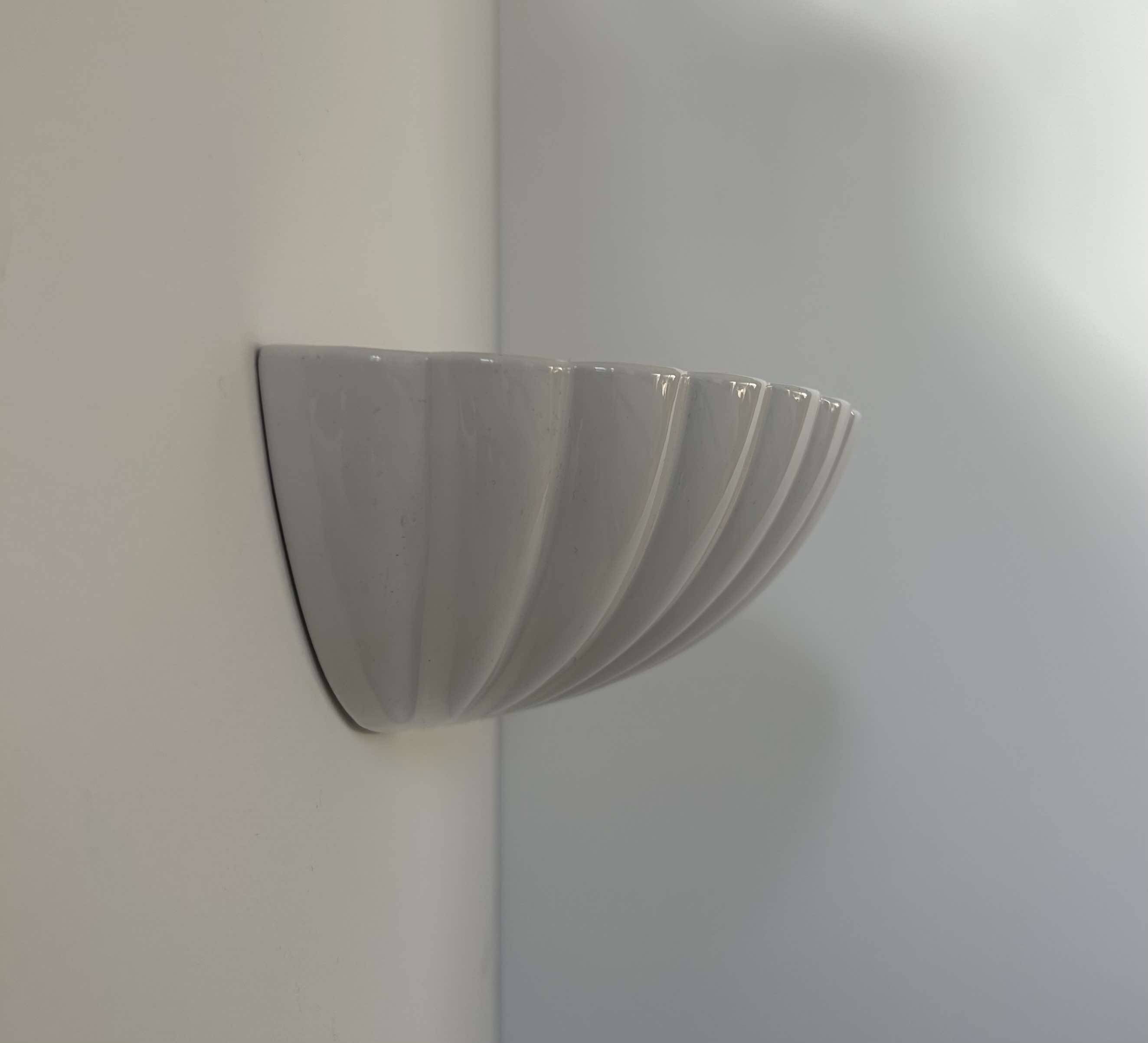 Pair of vintage shell wall lights, white porcelain, France 1970