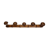Ancien portemanteau rustique en bois tourné à l'imitation du bambou 1900, 5 patères