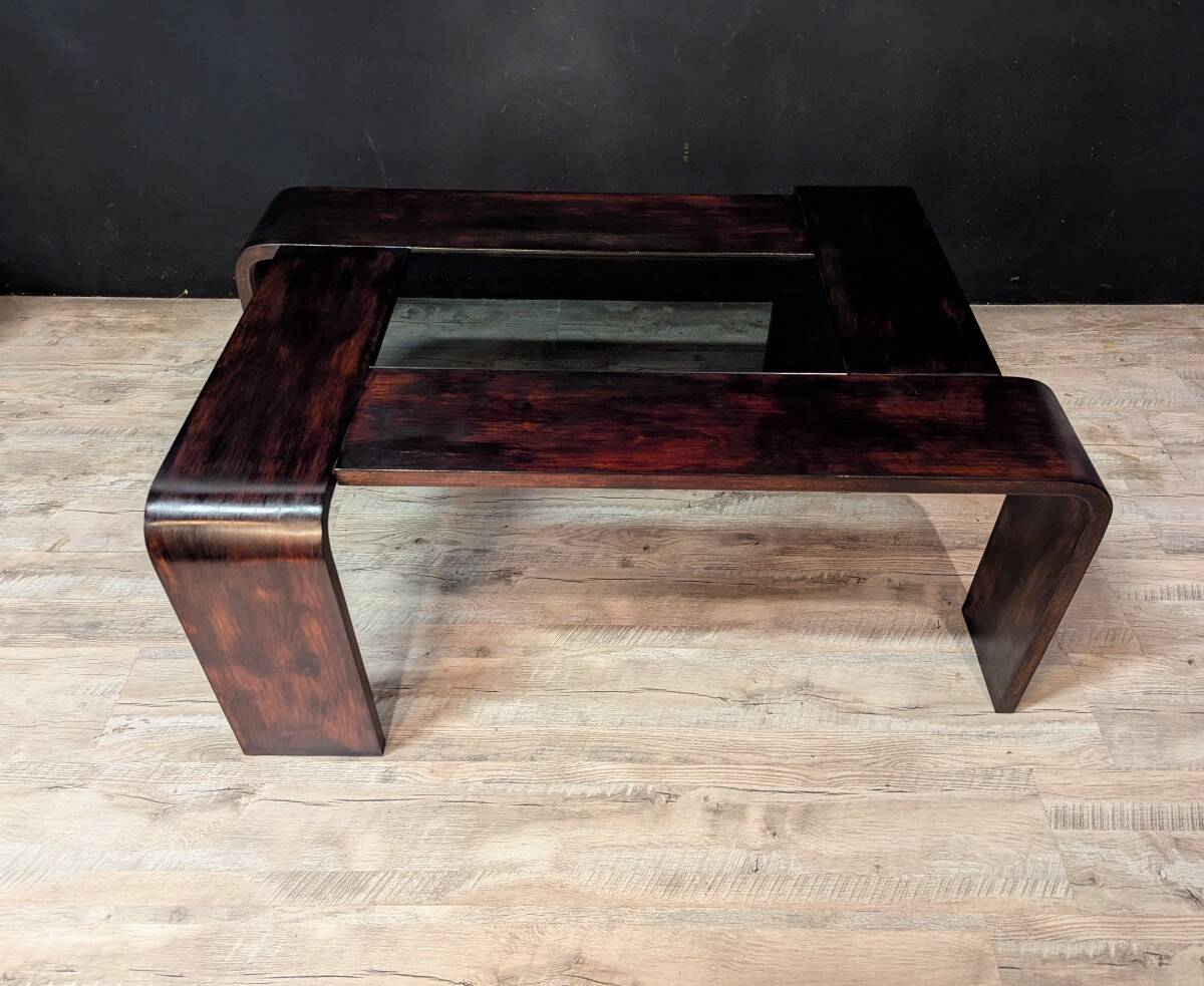 Vintage rosewood and smoked glass coffee table from the 1980s