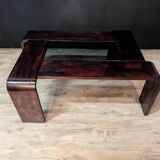 Vintage rosewood and smoked glass coffee table from the 1980s