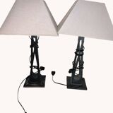 Pair of lamps carved in teak