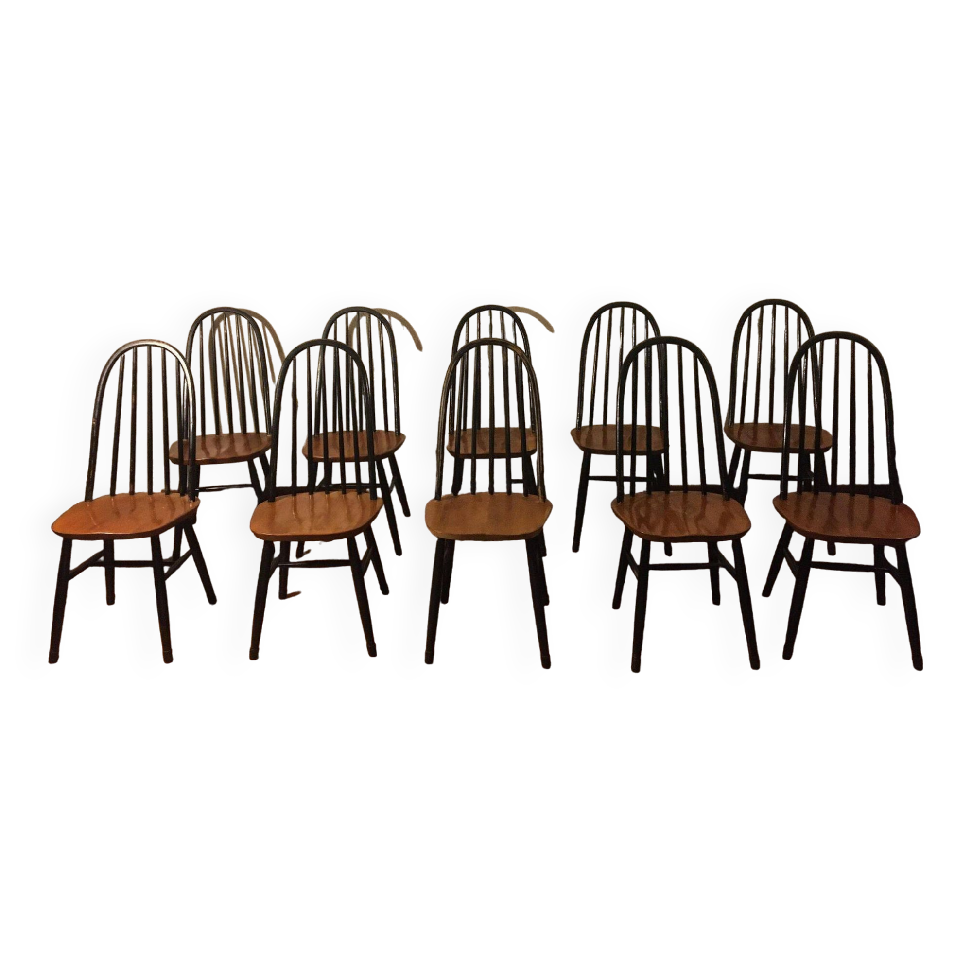 Set of 10 Ercol Quaker chairs from the 50s