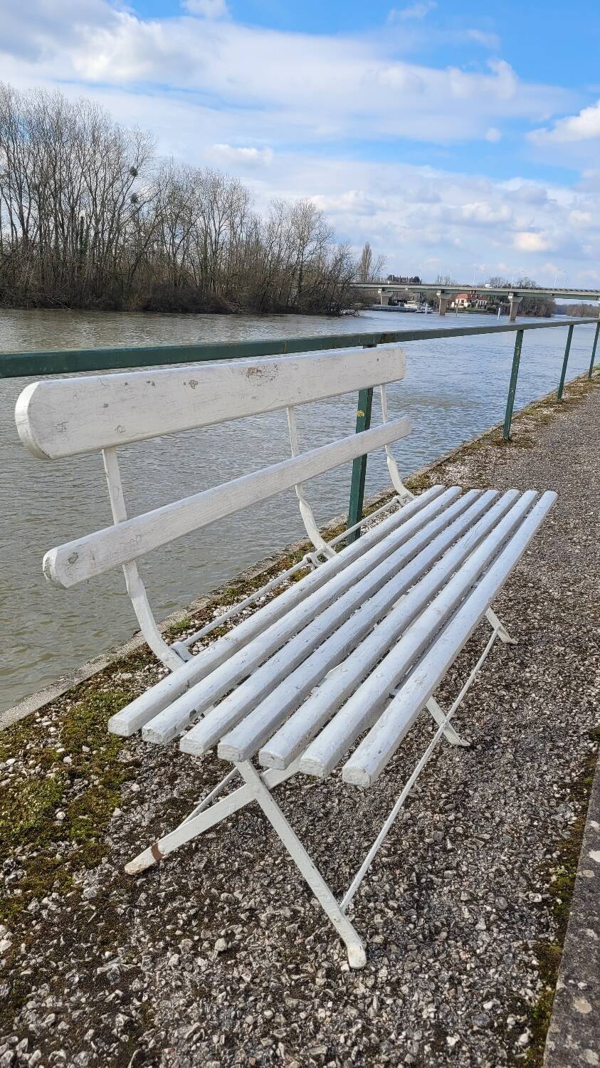 Folding garden bench in iron and old wood - 1950s