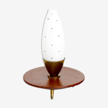 Lampe de chevet scandinave teak et opaline