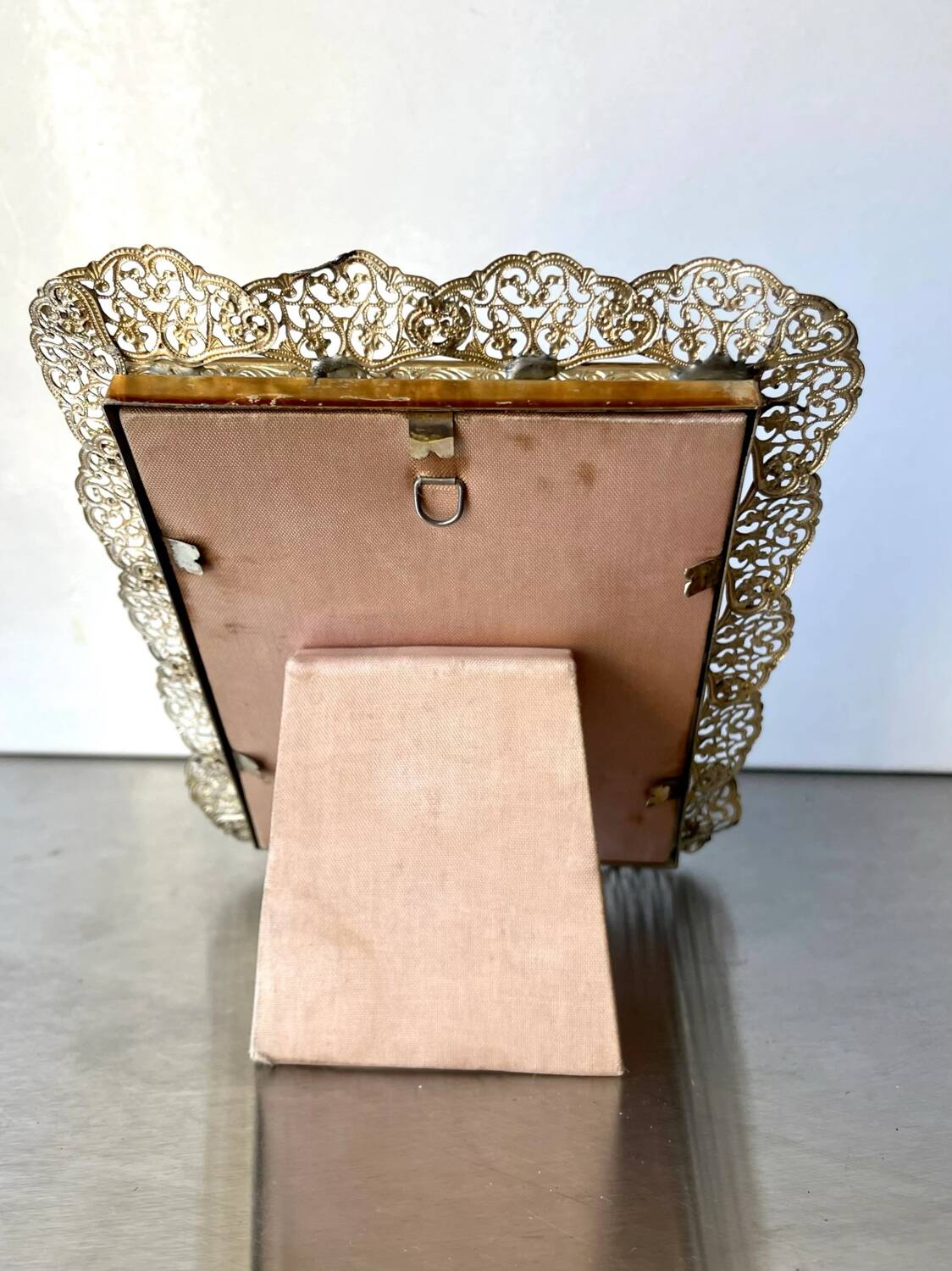 Vintage Metal frame silver plated Frame 16 cm x 13 cm CONVEX glass