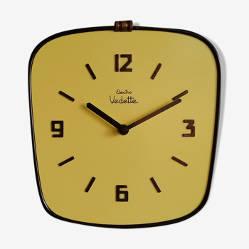 Horloge formica vintage pendule murale silencieuse "Vedette jaune"