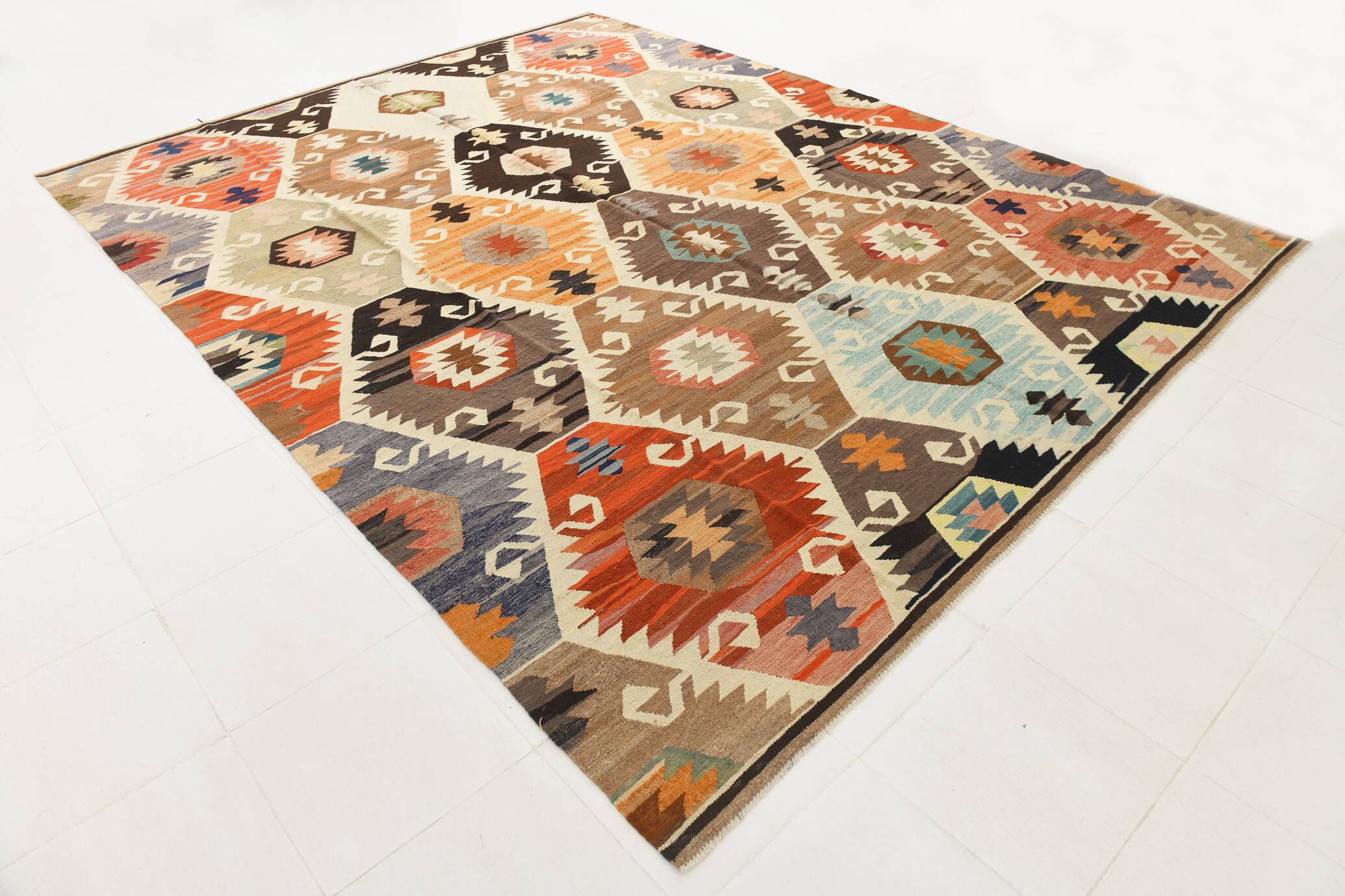 Turkish Multicolor Tribal Vintage Kilim Rug, 298x392Cm