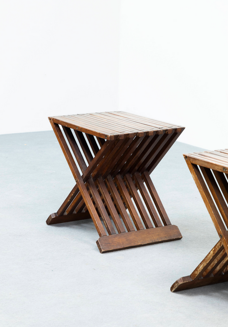 Pair of vintage wooden stools - Italy circa 1950