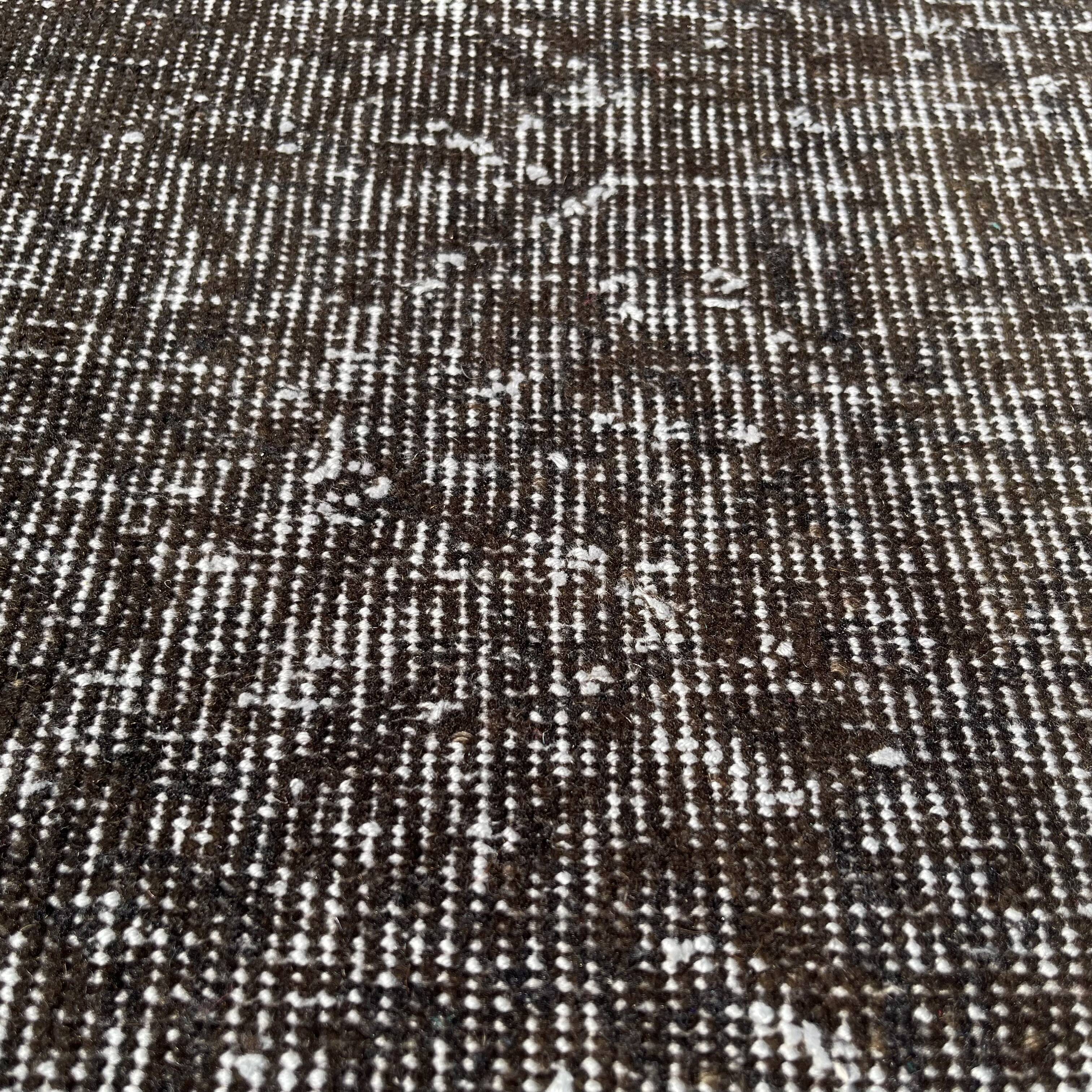 Distressed turkish narrow runner 290 x 60 cm wool vintage rug, overdyed black