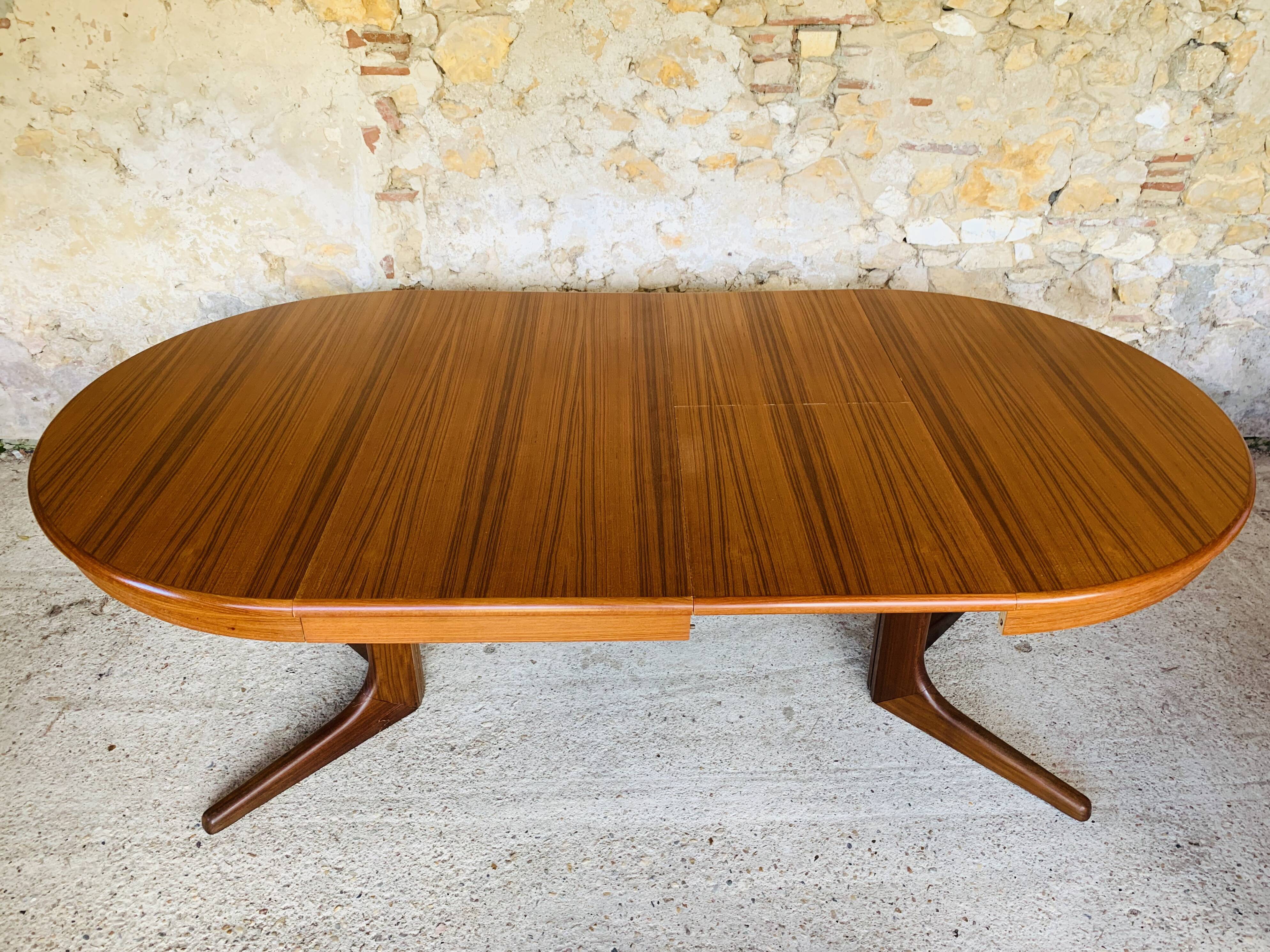 Extendable Scandinavian style dining table with double elongations by Maison Ducau, Circa 1970