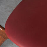 Set of 4 dining chairs in teak and burgundy by Louis van Teeffelen, The Netherlands, 1960’s