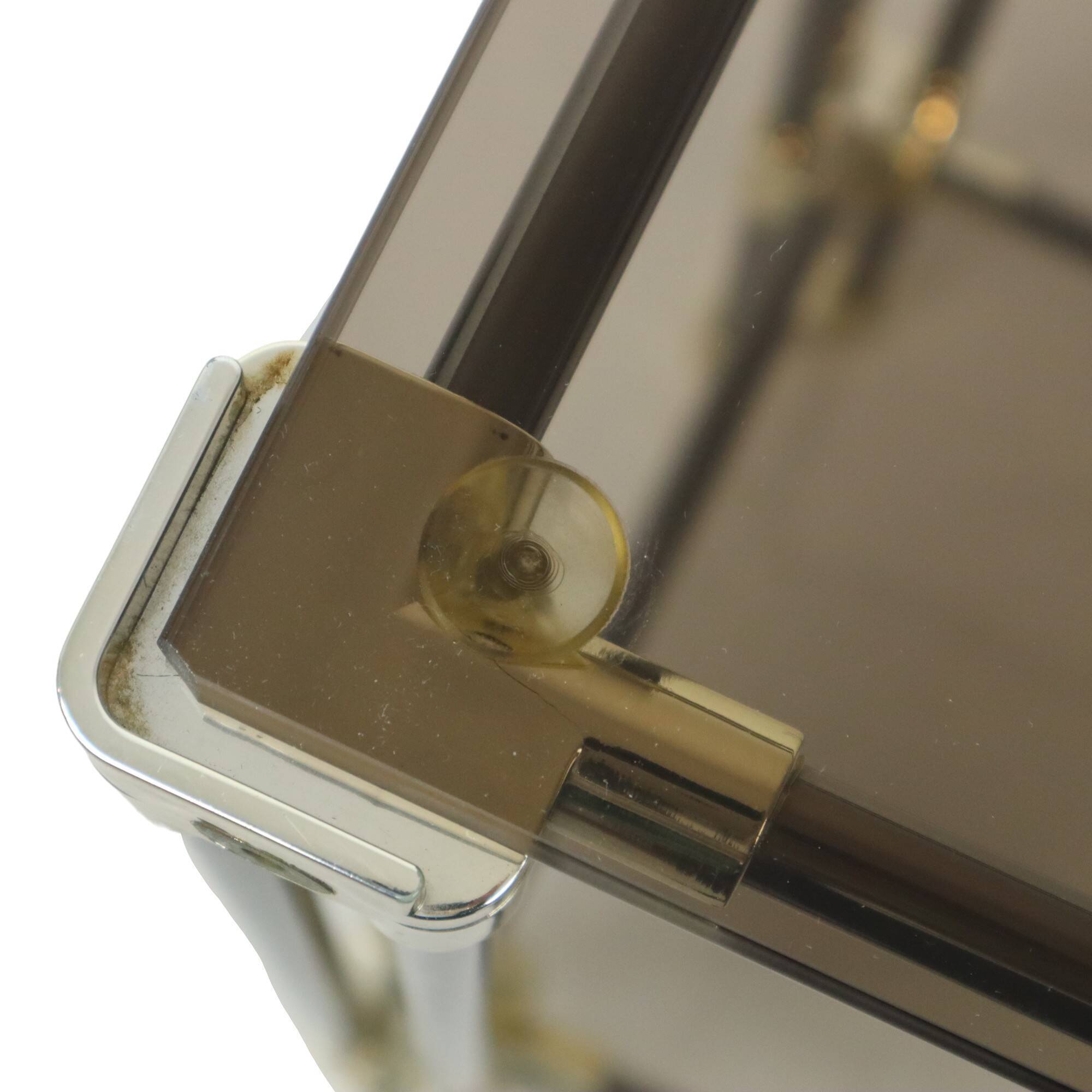 Hollywood Regency Side Table Plant Table Smoked Glass Chrome 1970s